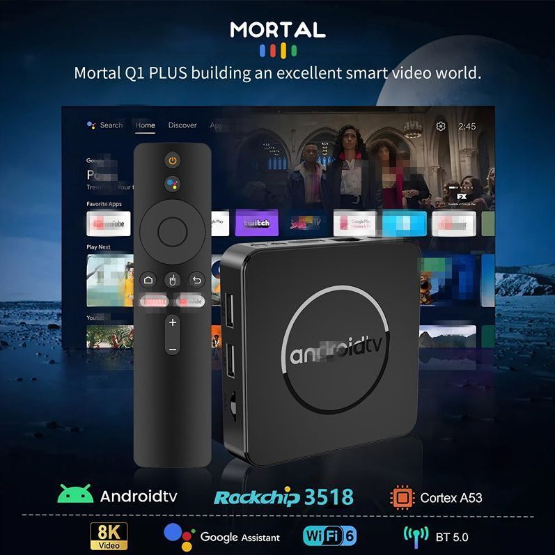 จัดส่งในวันเดียวกัน Mortal Q1Plus Cross-Border TV Top Box rk3518 Android 14.0 Dual-Band WIFI+Bluetoo