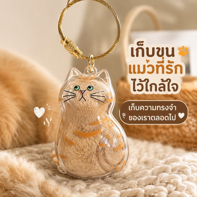พวงกุญแจแคปซูลใส เก็บขนแมว จี้แมว กล่องเก็บขนสัตว์เลี้ยง ที่ระลึกทาสแมว ตกแต่งกระเป๋า