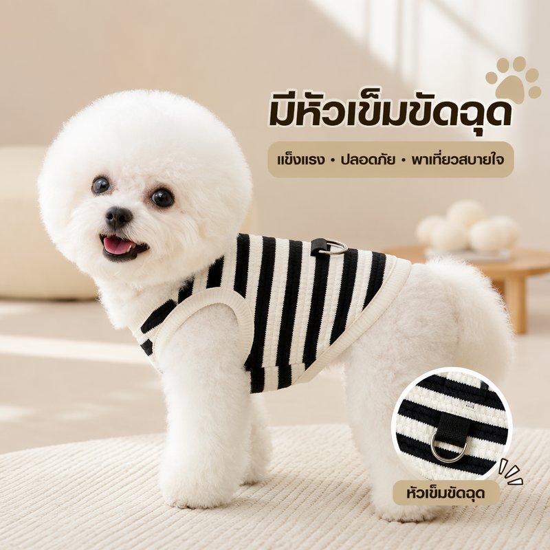สัตว์เลี้ยงเสื้อกั๊กสายรัดระบายอากาศบางลายหัวเข็มขัดปรับสุนัขแมวเสื้อผ้าถักนุ่มพอดี