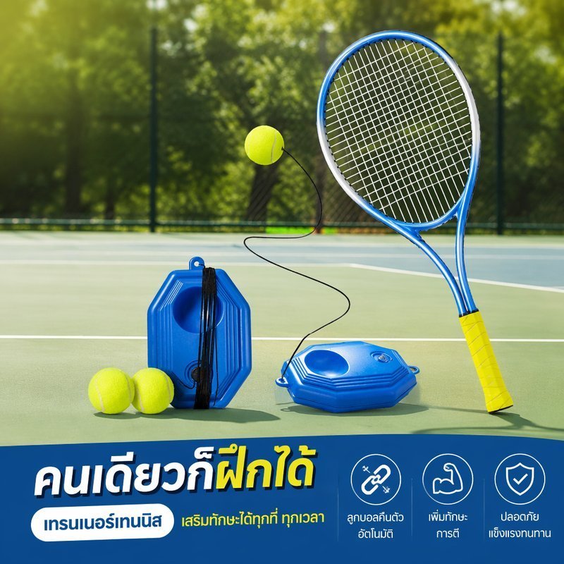 Solo Tennis Trainer Rebound Practice Set แบบพกพาทนทานในร่มกลางแจ้ง Self Training Base
