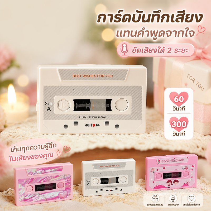 การ์ดบันทึกเสียง ทําเอง เพลงข้อความของขวัญครบรอบวันเกิดหกสิบสามร้อยวินาที