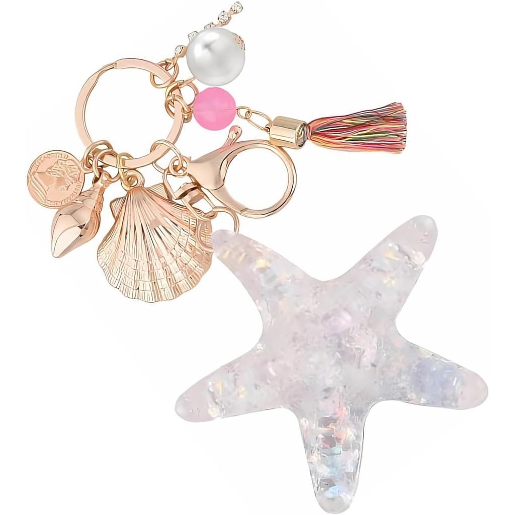 Ocean-Themed Starfish & Seashell Keychain – Cute Beach Bag Charm for Women, Girls, Backpack/Purse Ac
