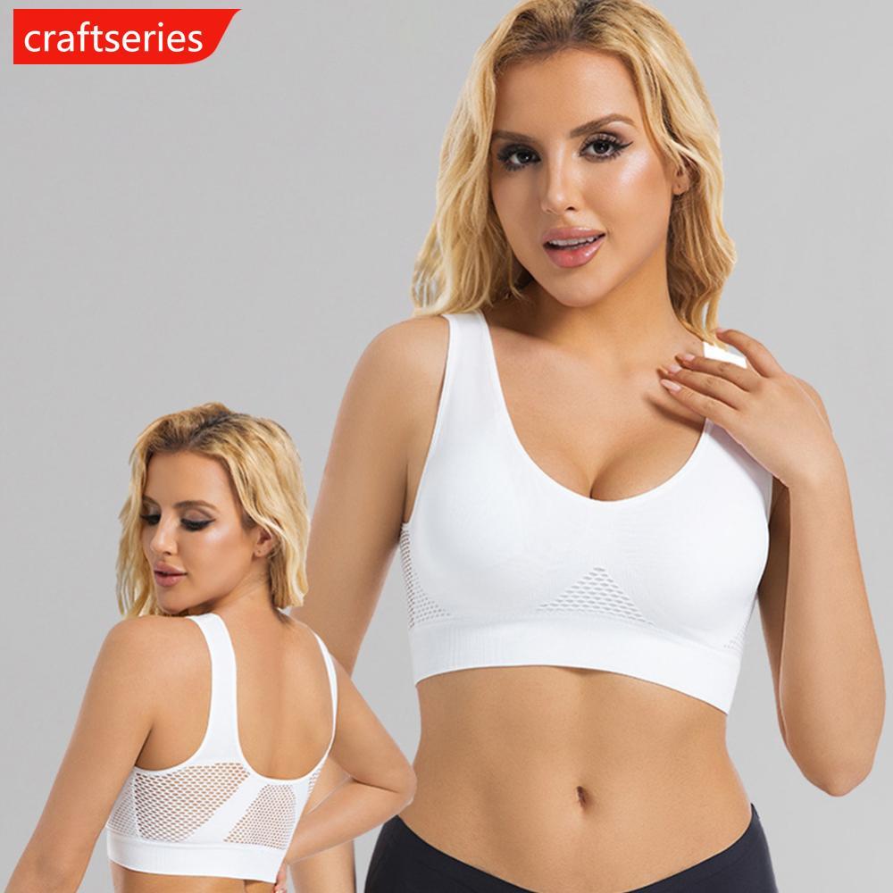 CRAFTSERIES S-2XL ไร้สายตาข่ายกลวงไม่มีรอยต่อกีฬา Bra กันกระแทกเบาะ Crop Top Breathable โยคะวิ่ง Gym