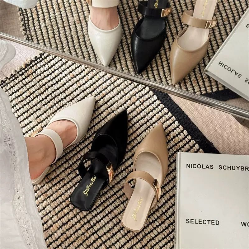 PRF รองเท้าส้นสูงรองเท้าแตะ 5 ซม.แอปริคอทสูง Beige สีดํา Elegant Casual รองเท้าแฟชั่นสําหรับผู้หญิงส