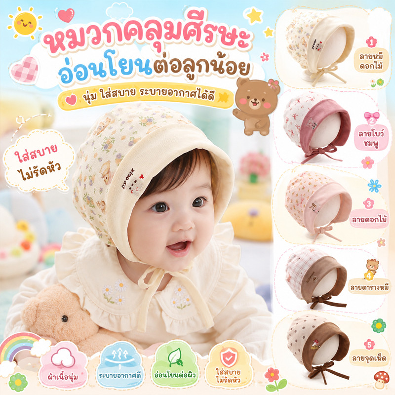 หมวกเด็ก หมวกแรกเกิด 2 ด้าน พลิกกลับสวมได้ น่ารัก กันลม สวมใส่สบาย สำหรับเด็กผู้ชาย และเด็กผู้หญิง
