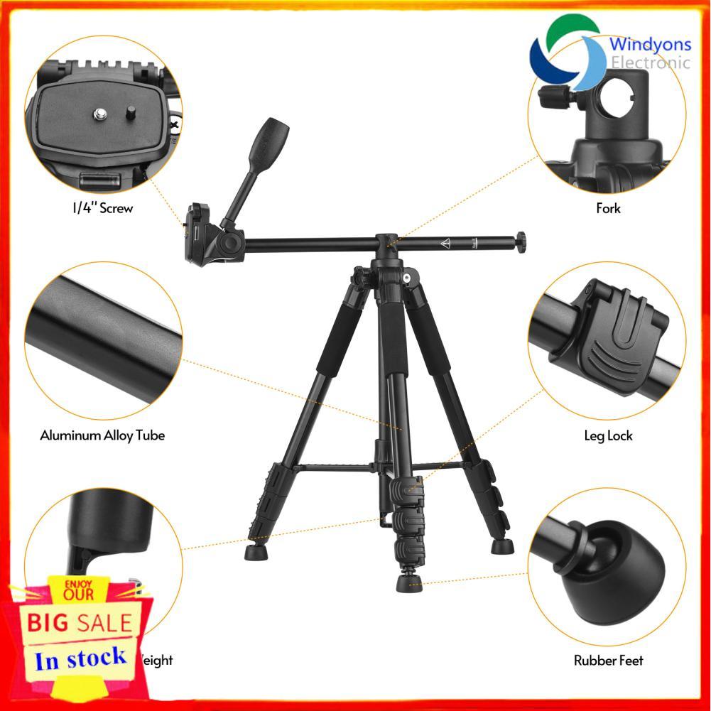 Windyons Windyons 157 ซม./61.8 นิ้วแบบพกพาขาตั้งกล้องแนวนอนกล้องขาตั้งอลูมิเนียมอัลลอยด์ 5 กก./11lbs