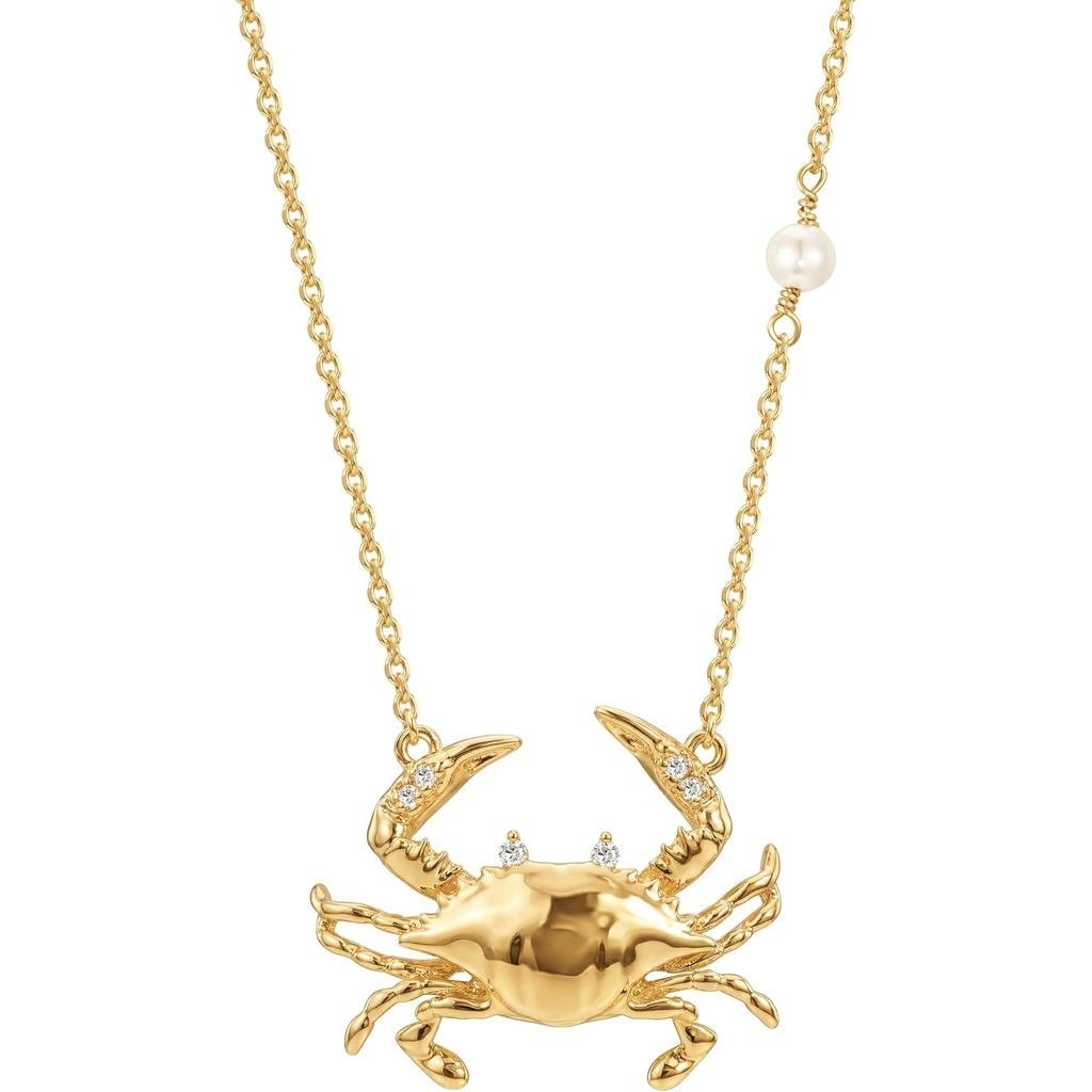 MEVECCOSculpturalOceanMotifPendantสร้อยคอสําหรับผู้หญิง|18KGoldPlatedBrass,ImitatePearlAccents,Cubic