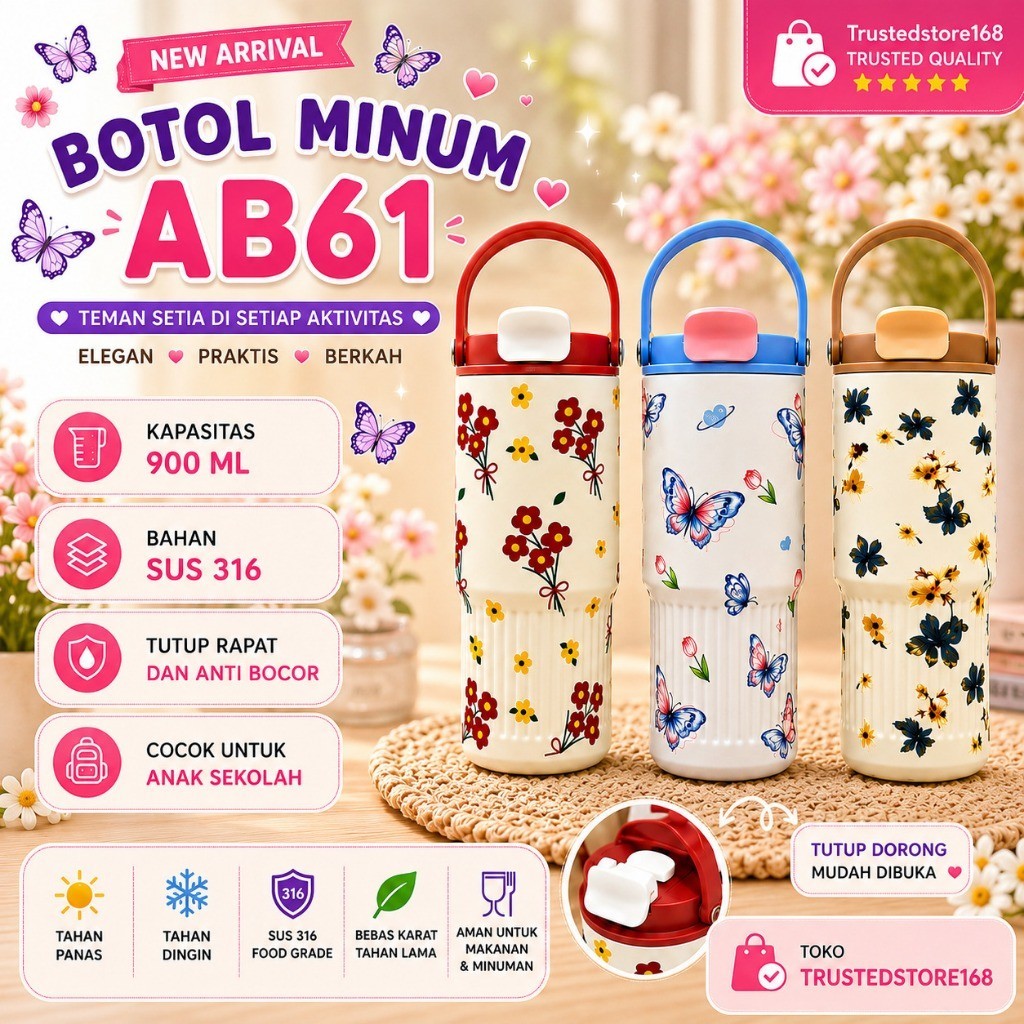 KT168 Tumbler AB61 Butterfly 900ml 2 วิธีดื่ม SUS316 สวย