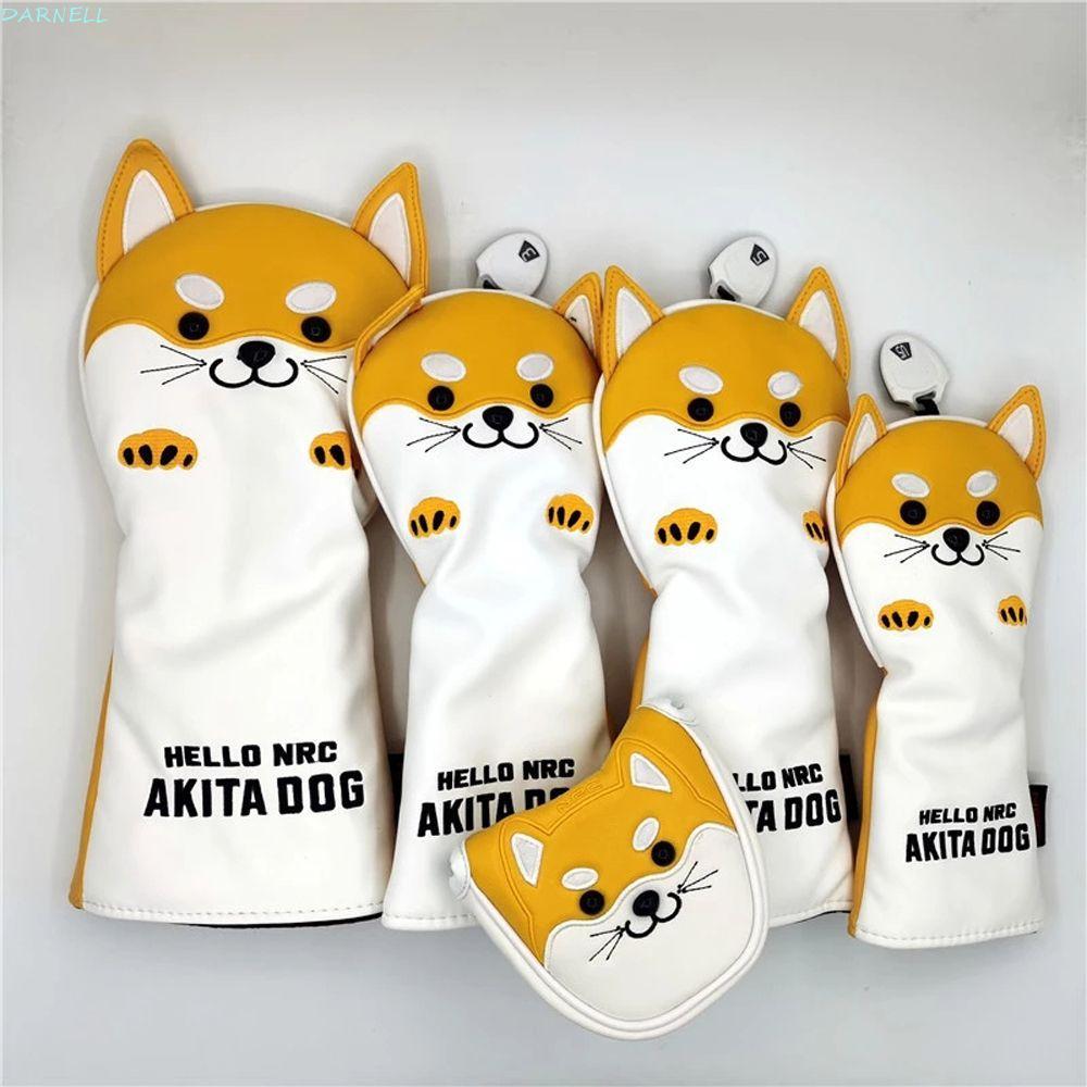 DARNELL Golf Club Headcover กันน้ําพัตเตอร์กอล์ฟ PU หนัง Protector น่ารัก AKITA สุนัขสําหรับไดร์เวอร์ Fairway อุปกรณ์กอล์ฟกอล์ฟหัวไม้ครอบคลุม