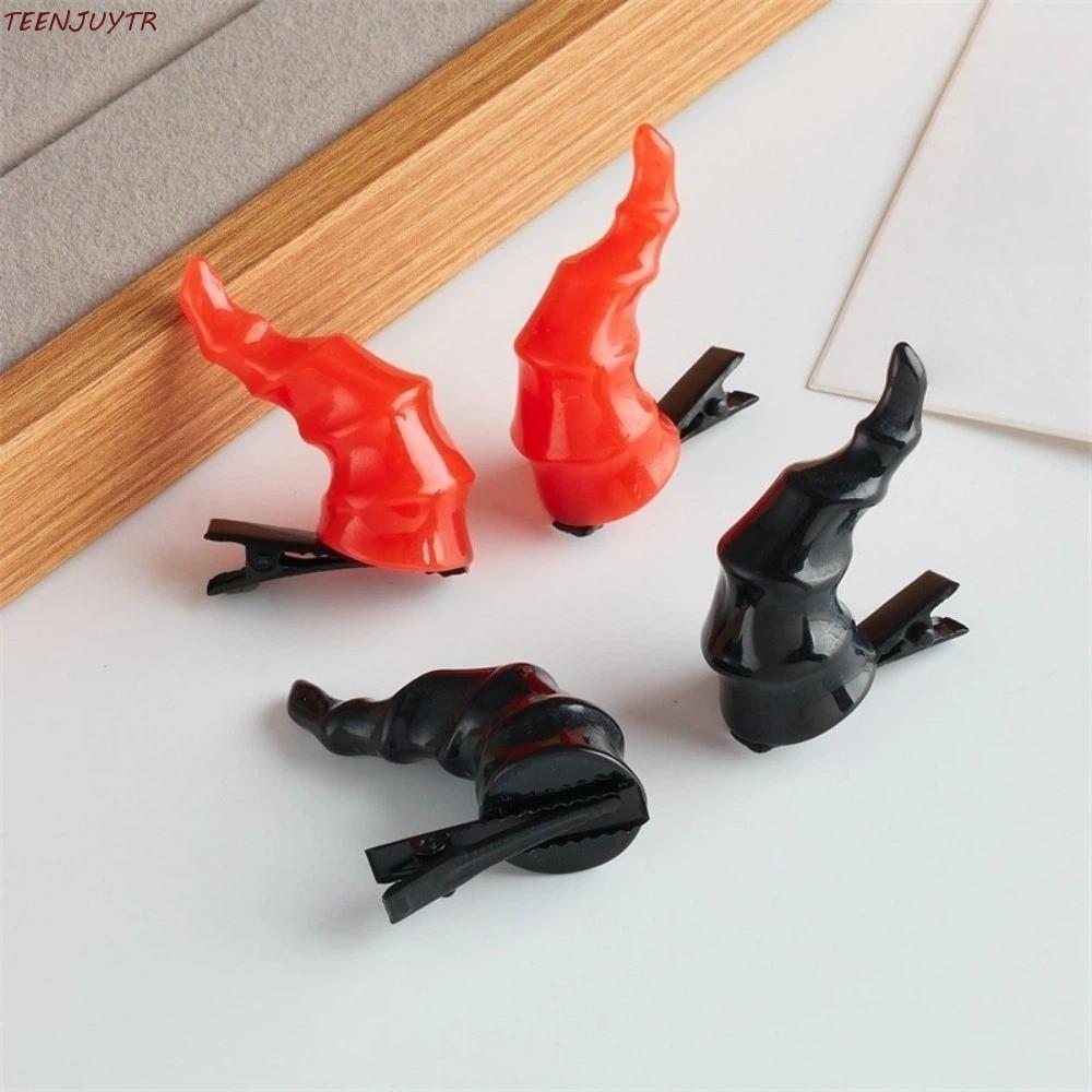 TEENJUYTR เกลียว Devil Horn กิ๊บติดผม, แต่งตัว Barrettes ฮาโลวีน Headwear, Gothic Duckbill คลิปเรซิ่นคอสเพลย์เครื่องแต่งกาย Hairpin จัดแต่งทรงผมอุปกรณ์เสริม