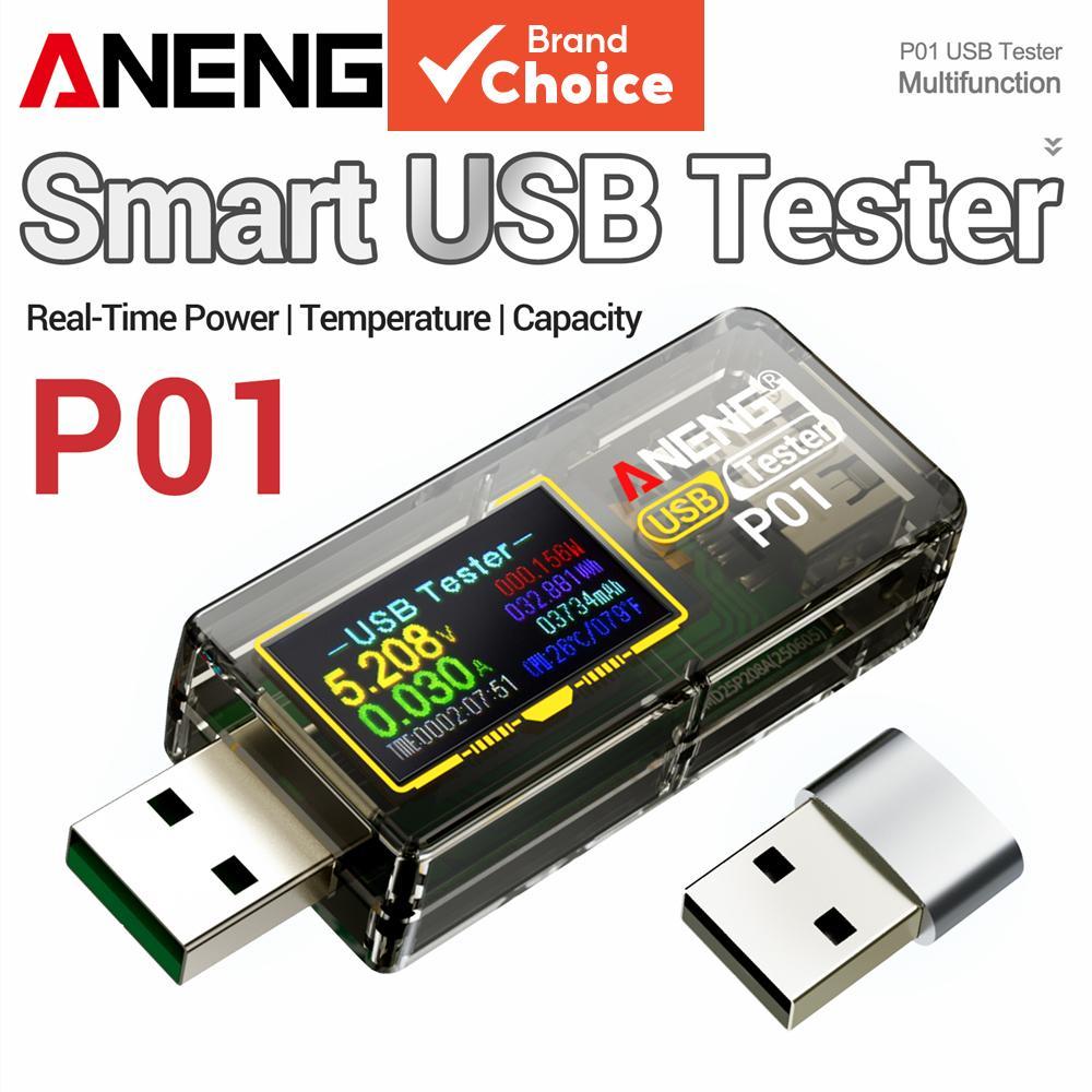 One Piece ANENG P01 เครื่องทดสอบแรงดันไฟฟ้าจอแสดงผลดิจิตอลมัลติฟังก์ชั่น, USB Current Meter พร้อมอินเทอร์เฟซ Type-C สําหรับสายชาร์จและการทดสอบ Power Bank