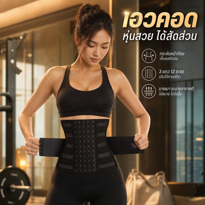 เข็มขัดรัดเอว Body Shaper กระชับหน้าท้อง ซัพพอร์ตหลัง ปรับท่าทาง 3 แถว 12 ตะขอ ผู้หญิง