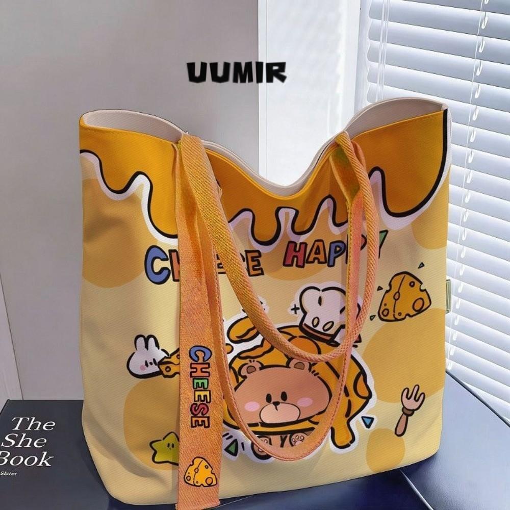 UUMIR กระเป๋าสะพาย, กระเป๋าโท้ทผ้าแคนวาสแบบใช้ซ้ําได้ความจุขนาดใหญ่, กระเป๋าช้อปปิ้งการ์ตูนน้ําหนักเบาแบบพกพา Daily Commute