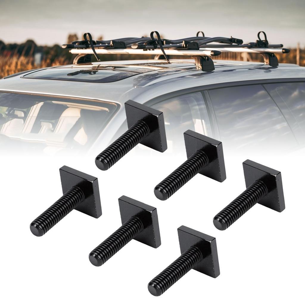 6PCS T Slot Bolts สําหรับแร็คหลังคา Crossbar 0.79x0.79x0.16in M830 มม.สีดําสี่สแควร์หัว