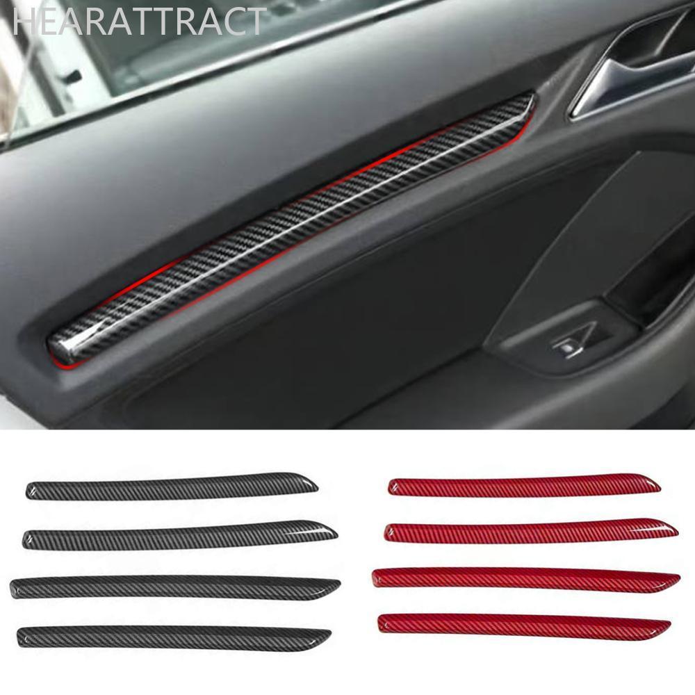 HEARATTRACT 4 ชิ้นตกแต่งประตูรถสติกเกอร์ Trim แถบคาร์บอนไฟเบอร์สไตล์สําหรับ Audi A3 8V S3 2014-2020 