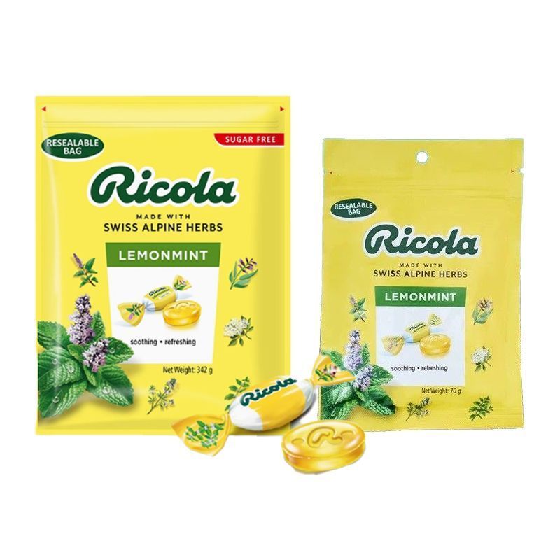 นําเข้าจากต่างประเทศ Ricola Ricola ลูกอมมิ้นต์รสมะนาวคอร์เซ็ตขนมเย็นลมหายใจสดชื่นของขบเคี้ยว 0806
