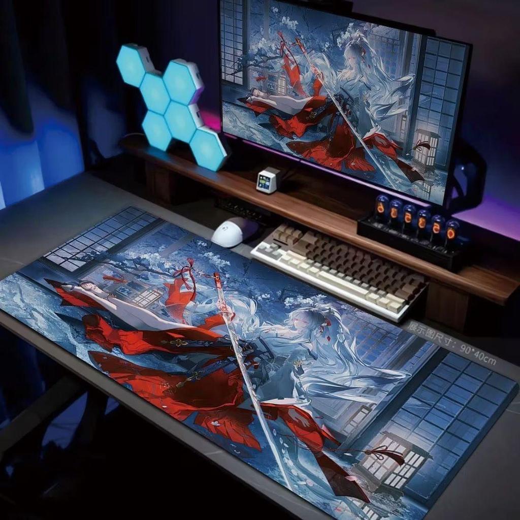 Hiyuki Frost Blade แผ่นรองเมาส์ขนาดใหญ่ Wuthering Waves, ฐานกันลื่นยางหนา 3 มม., XL แผ่นรองโต๊ะสําหรับเล่นเกม