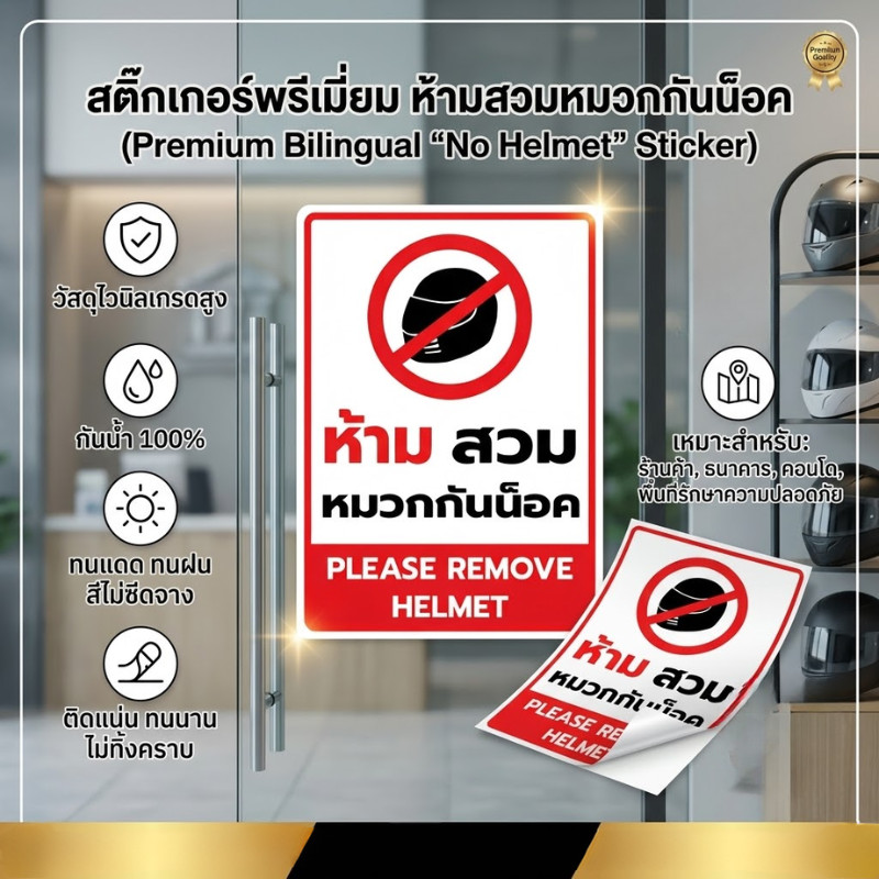 ZB1 HOME สติกเกอร์/ป้ายเตือนความปลอดภัย: กรุณาถอดหมวกกันน็อค วัสดุ PVC กันน้ำ