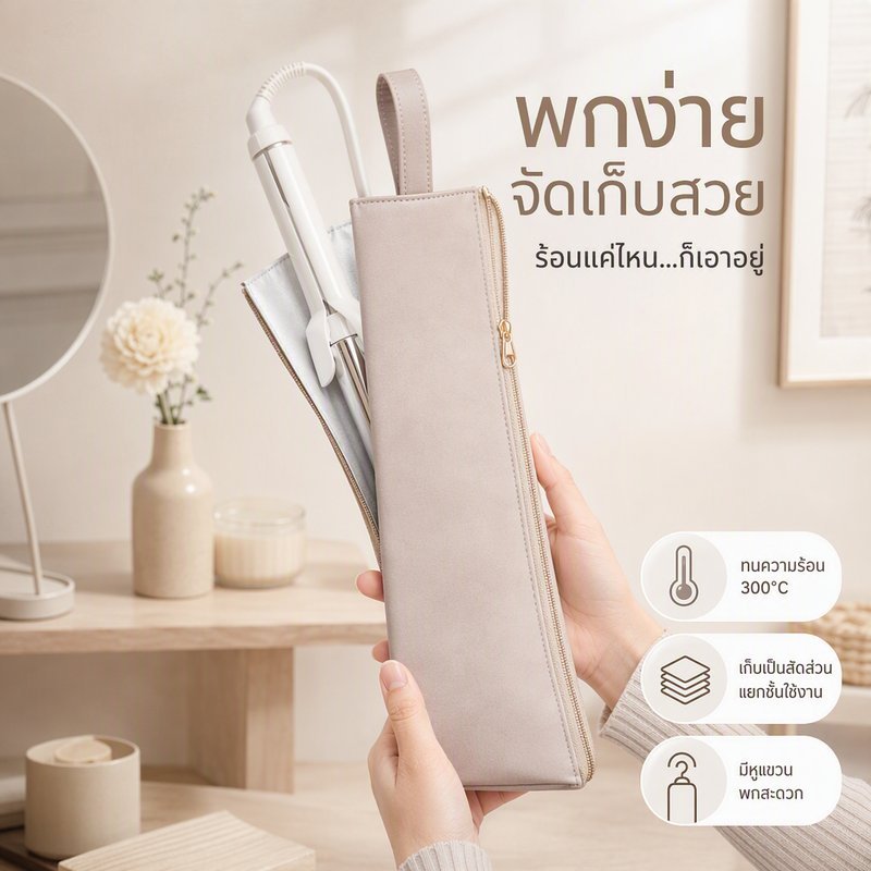 กระเป๋าเก็บไดร์ม้วน ไดร์หนีบผม ทนร้อน 300 องศา หลายช่อง หูหิ้ว แขวนได้ พกพา เดินทาง