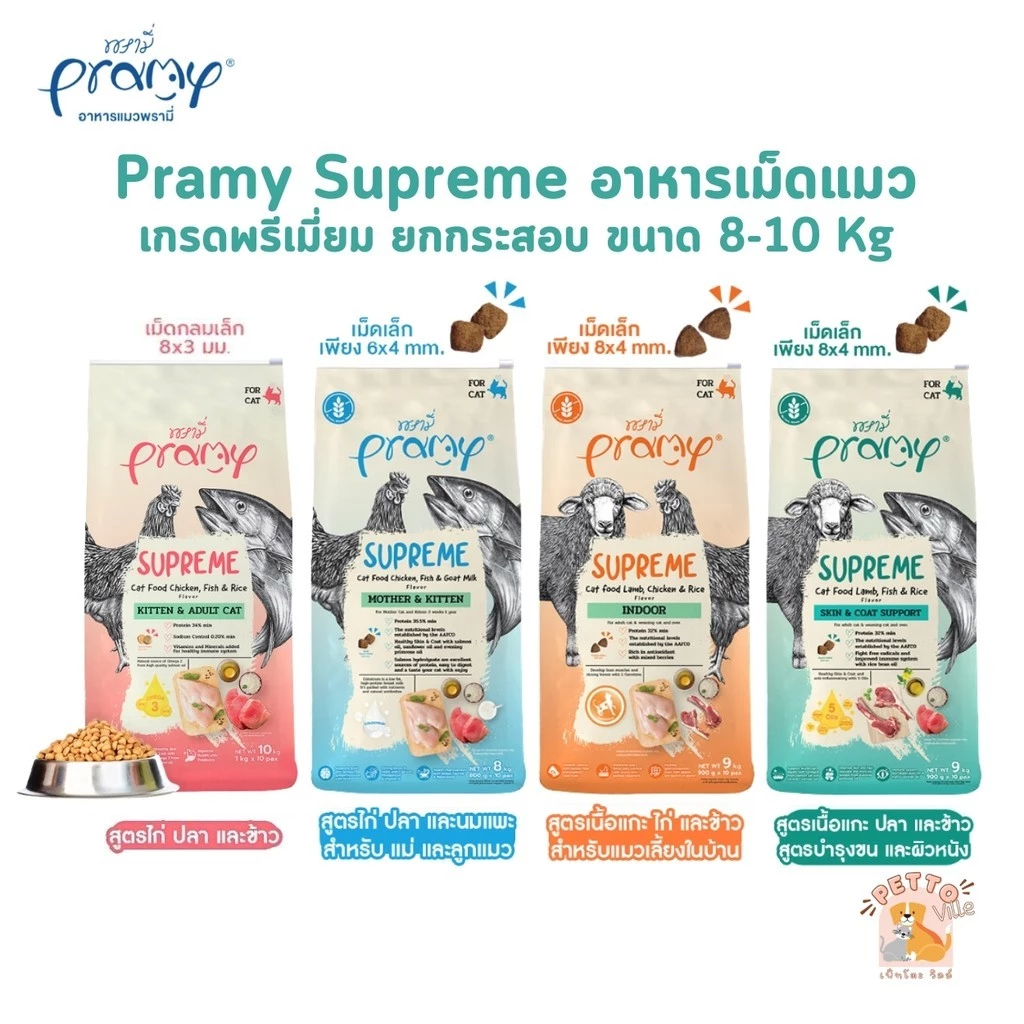 ( ส่งทันที ) Pramy Supreme อาหารเม็ดแมว สำหรับลูกแมวและแมวโต พร้อมสูตรใหม่ ขนาด 8-10kg