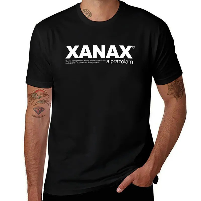 เสื้อยืด Xanax เสื้อยืดลายกราฟิกสำหรับผู้ชาย เสื้อยืดตลก เสื้อยืดผ้าฝ้ายสำหรับผู้ชาย เสื้อยืดลายกราฟ