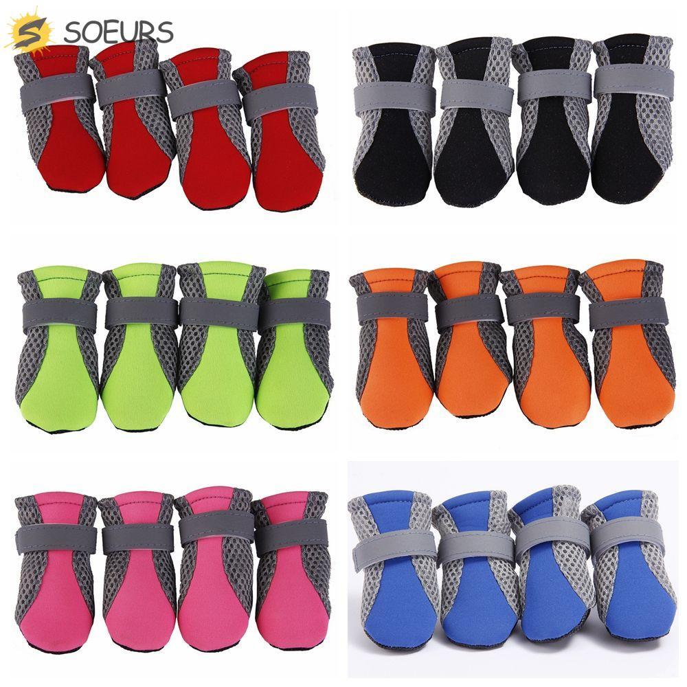 SOEURS รองเท้าสุนัข Super Soft สําหรับสุนัขขนาดใหญ่ขนาดเล็ก Hot Pavement ล้างทําความสะอาดได้สําหรับ Poodle Yorkshire พร้อมแถบสะท้อนแสงรองเท้าฝนสัตว์เลี้ยง