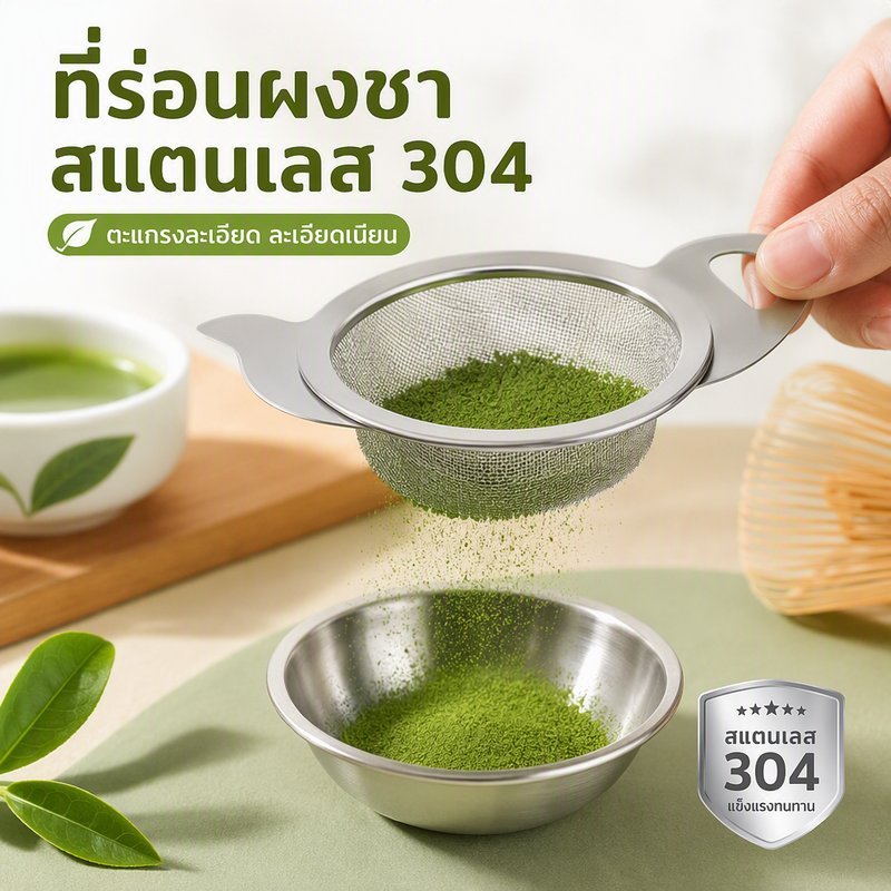 COD ที่ร่อนผงมัทฉะ สแตนเลส 304 คุณภาพดี กันสนิม ทำความสะอาดง่าย ใช้ร่อนมัทฉะหรือผงชาเขียวได้อย่างละเอียด