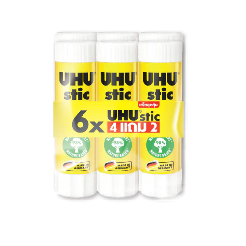 UHU กาวแท่ง สีขาว 40 กรัม (แพ็ค6แท่ง)