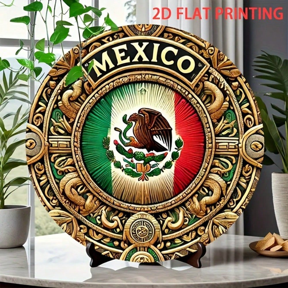 HELLOYOUNG Mexican Aztec ปฏิทินรอบเหล็ก Wall Art Eagle Culture ตกแต่งบ้าน Rustic Sun Stone ป้ายโลหะ