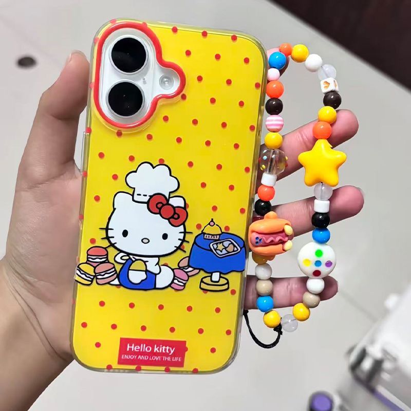 Polka Dot Burger KT Cat Apple 17PRO/16 เคสโทรศัพท์ 13/11 พื้นหลังสีขาว IMD Burger Chain X/7p