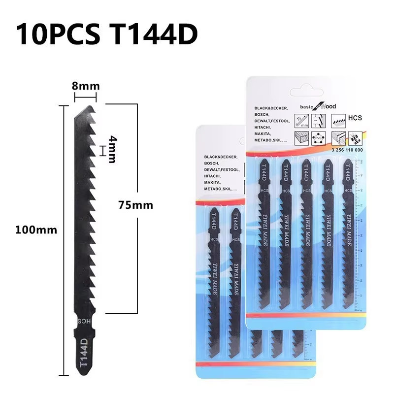 MF 10pcs ใบเลื่อยจิ๊กซอว์ T144D 5ชิ้นใบเลื่อยสำหรับตัดไม้ความเร็วสูงสำหรับตัดไม้/ตัดบอร์ด/ตัดพลาสติก Fast Cut