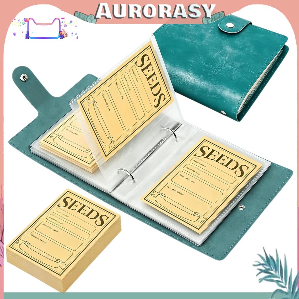 ❤เช่น❤PU หนัง Seed Saving Organizer 50 ซองจอง Dual-Ring Compact Garden Book