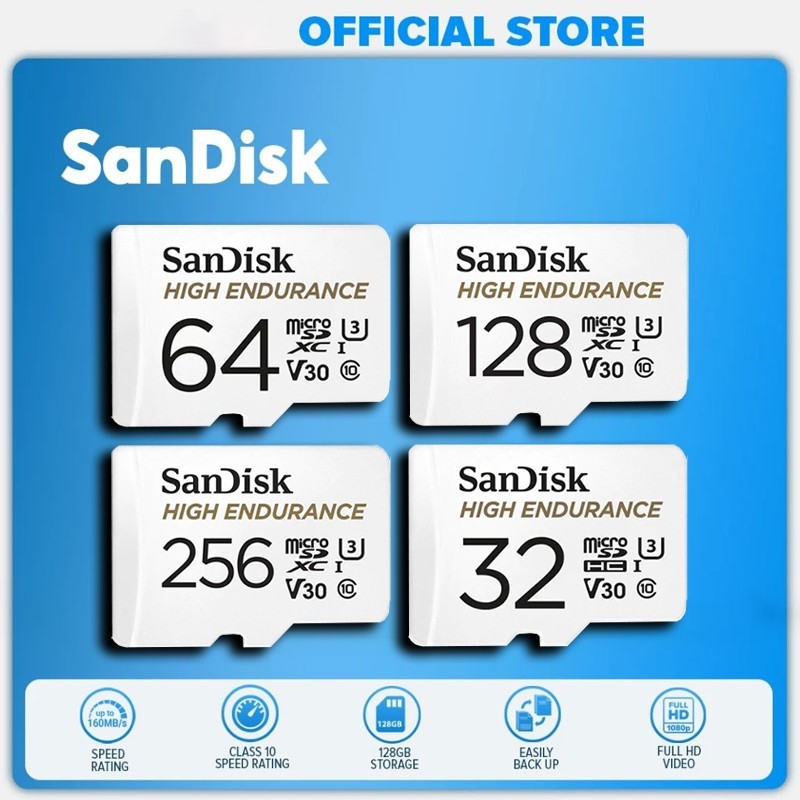 (ส่งด่วน) SANDISK Micro SDcard แท้ High Endurance 32GB/64GB/128GB/256GB/512 (100MB) UHS-I Class10 U3 V30 Memory card เมม