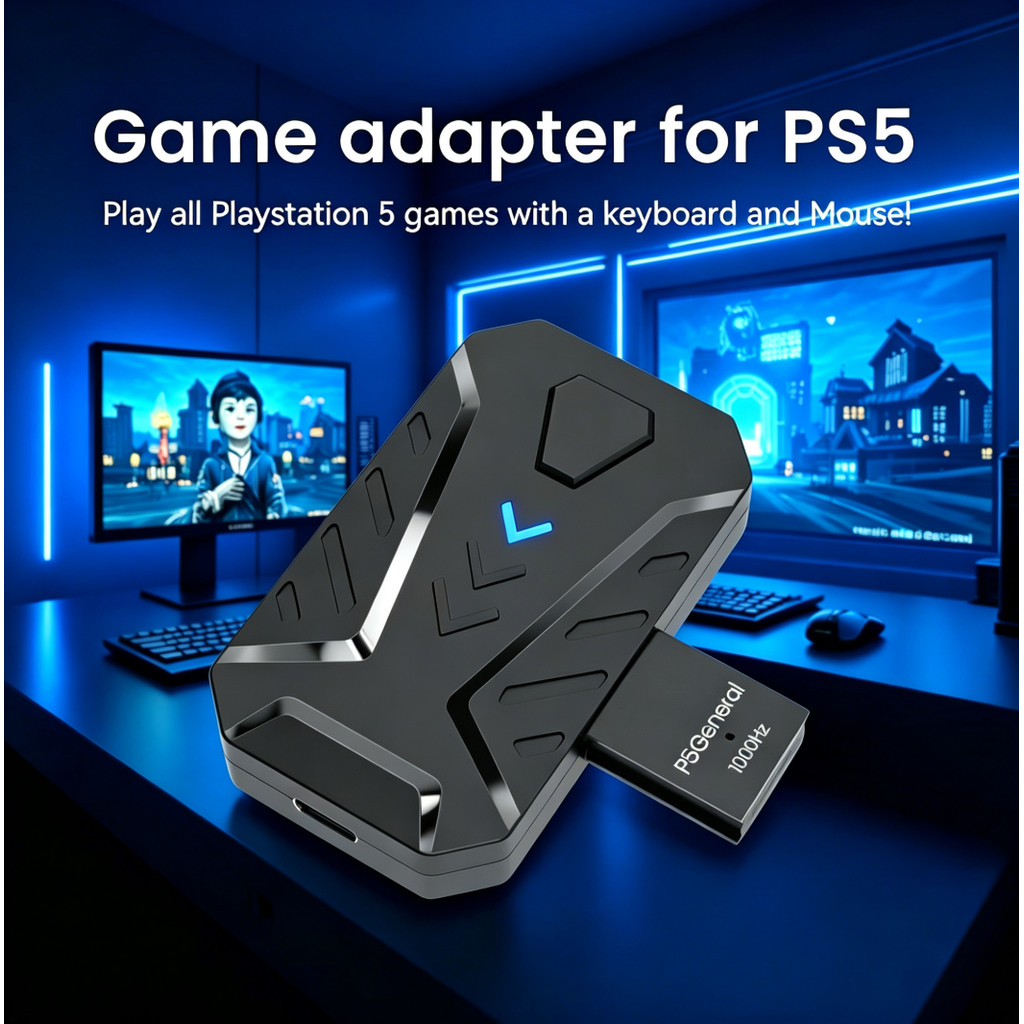 คีย์บอร์ดและเมาส์อะแดปเตอร์สําหรับ PS5 / PS5 Slim / PS5 Pro, 1000Hz Ultra‐Low Gaming Converter, ความ