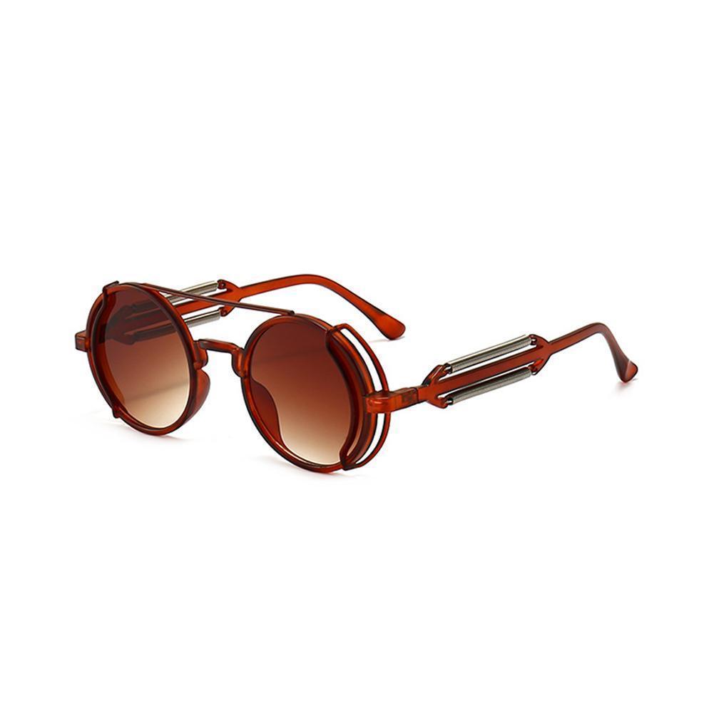 Round Punk แว่นตากันแดด Retro Avant Garde Unisex สีสันฤดูใบไม้ผลิบานพับ Western Hollow Shades H6r4