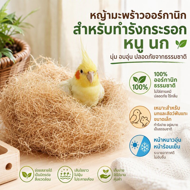 ที่นอนนก หญ้าราฟฟี่ หญ้ารังนก ใยหญ้าทำรัง รองกรง นุ่มเบา สำหรับนก หนูแฮมสเตอร์ กระรอก ระบายอากาศ