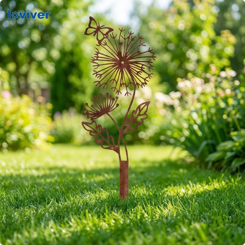 [Loviver] Garden Stake with Wildflower Silhouette Wrought Iron Wildflower Stake Metal Silhouette Wil