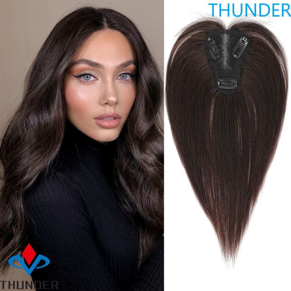 THUNDER Hair Toppers วิกผมหน้าม้า, คลิปส่วนกลางในผมม้าสังเคราะห์, ผมร่วงไม่มีรอยต่อธรรมชาติปลอม Bangs Fringe ผมชิ้นปกผมสีขาว & Hairline