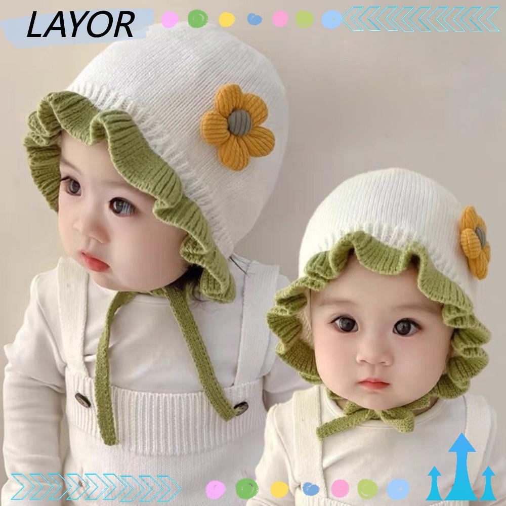 LAYOR Pullover Cap, Windproof Warm Lace Princess Hat, Coldproof Balaclava 0-3Y