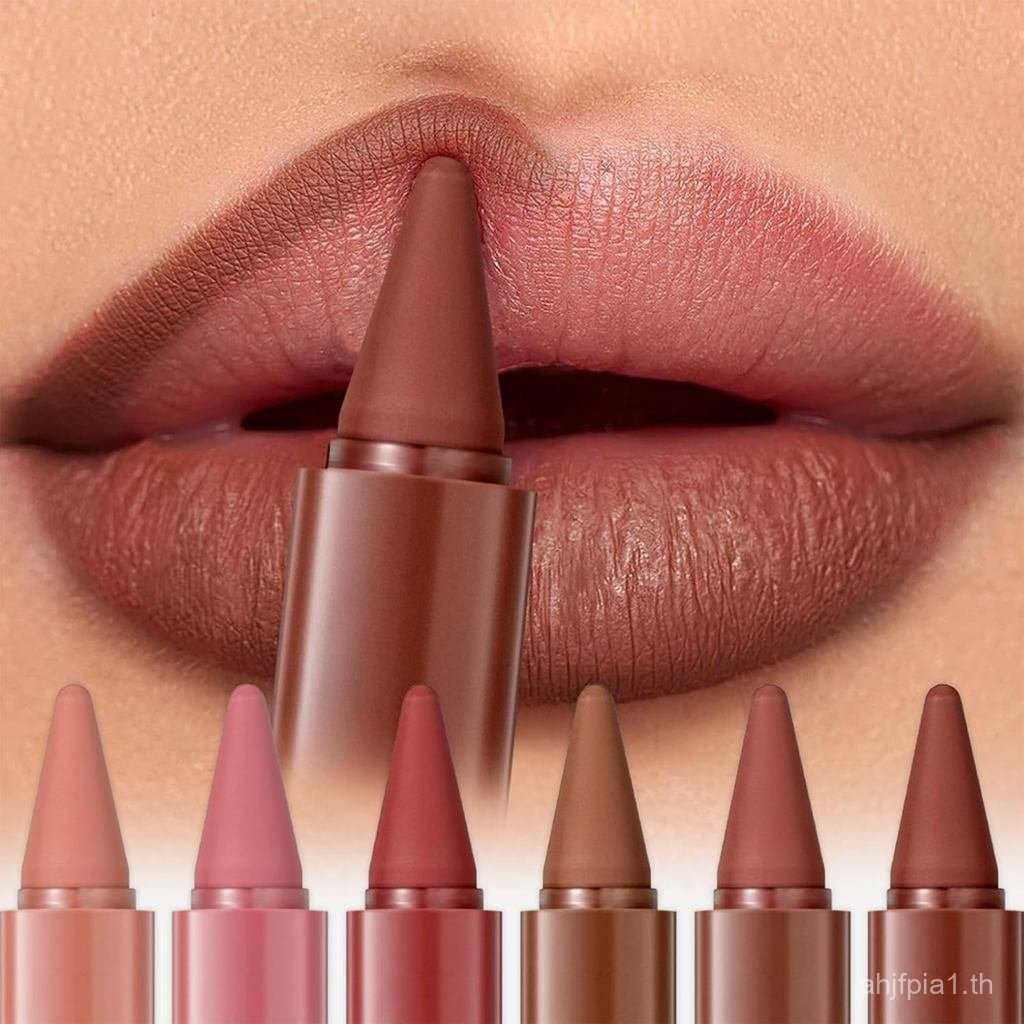 6 ชิ้น Gradient Lip Liner และลิปสติก Combo Set - 2-in-1 Ombre Lipstick & Brown Lip Liner Duo - กันน้