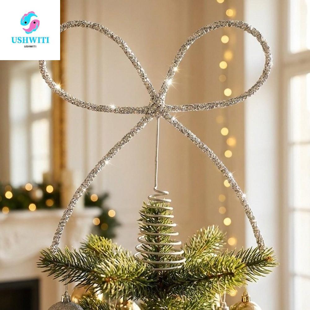 MLINX Bow Tree Topper, Bow Shaped Metal Christmas Tree Topper, Sparkling Glitter Luxury Tree Top ตกแ