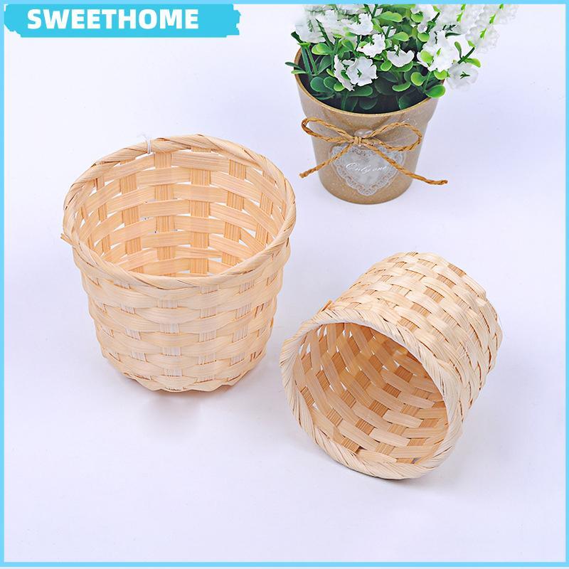 SWEETHOME ใหม่ Handmade ไม้ไผ่หม้อ Wier ตะกร้าฟาง Patchwork Wier หวาย Seagrass Storage Organizer เนอ