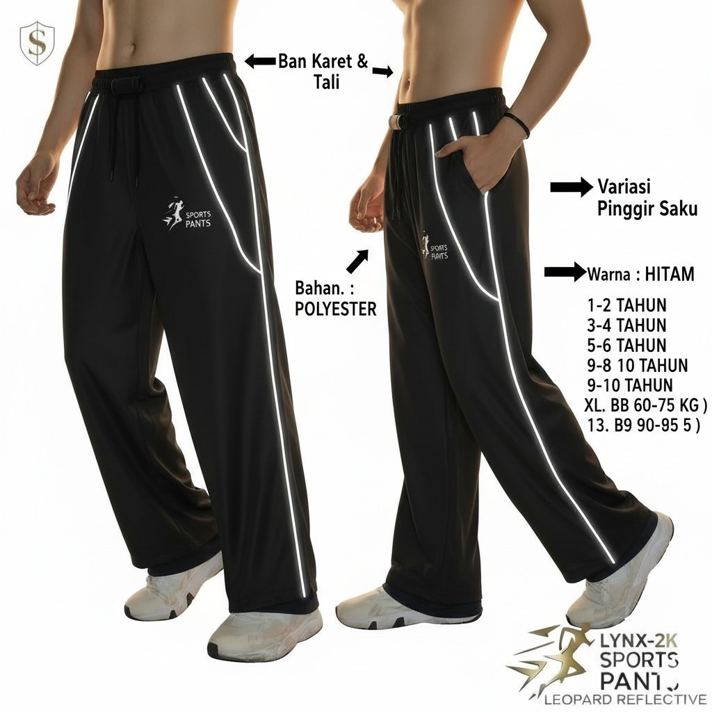 Leopard PANTS C-15 PANTS- = Y2K กางเกงวอร์มเด็กเสือดาวสะท้อนแสง สีดํา -ghj -S