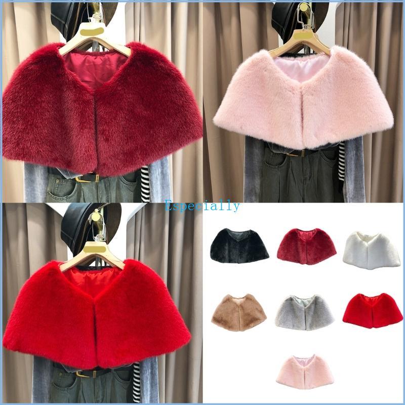 ESP ฤดูหนาว Warm ผ้าคลุมไหล่เจ้าสาวงานแต่งงานผ้าคลุมไหล่เจ้าสาว Capes เสื้อคลุม Faux Furs ผู้หญิงห่อ