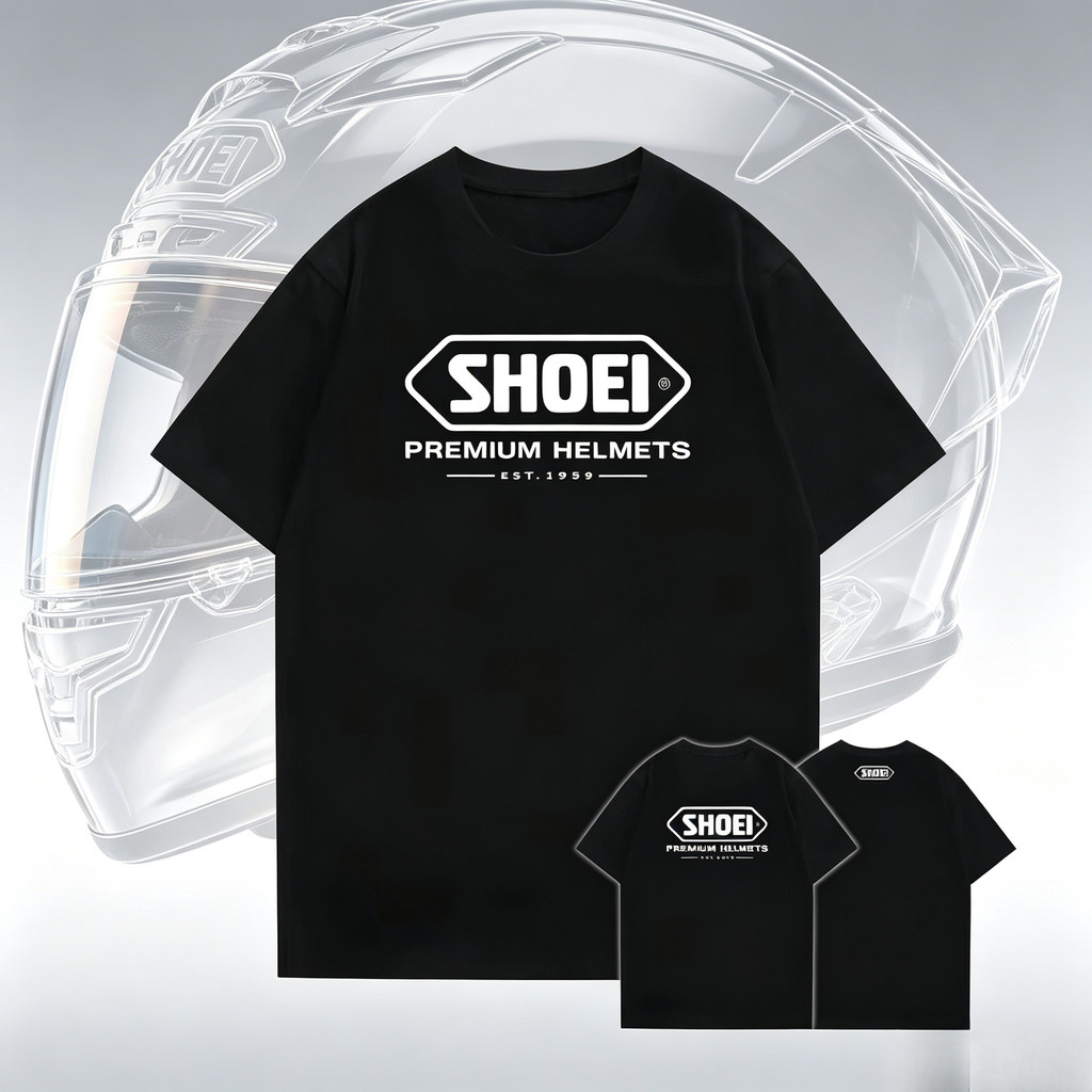 เสื้อยืดแขนสั้นคอกลม ลายหมวกกันน็อคมอเตอร์ไซค์แข่ง SHOEI สไตล์ญี่ปุ่นคลาสสิก เหมาะสำหรับทั้งชายและหญิง
