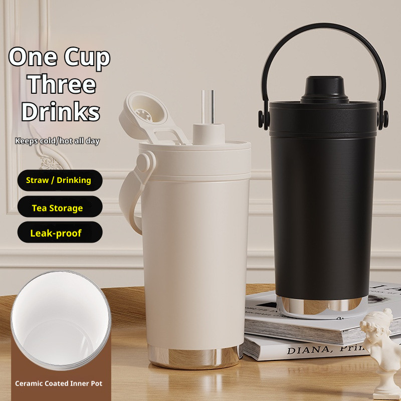500ml Straw Insulated Ceramic Liner Tumbler 316L สแตนเลส Ice Retention Cold Cup