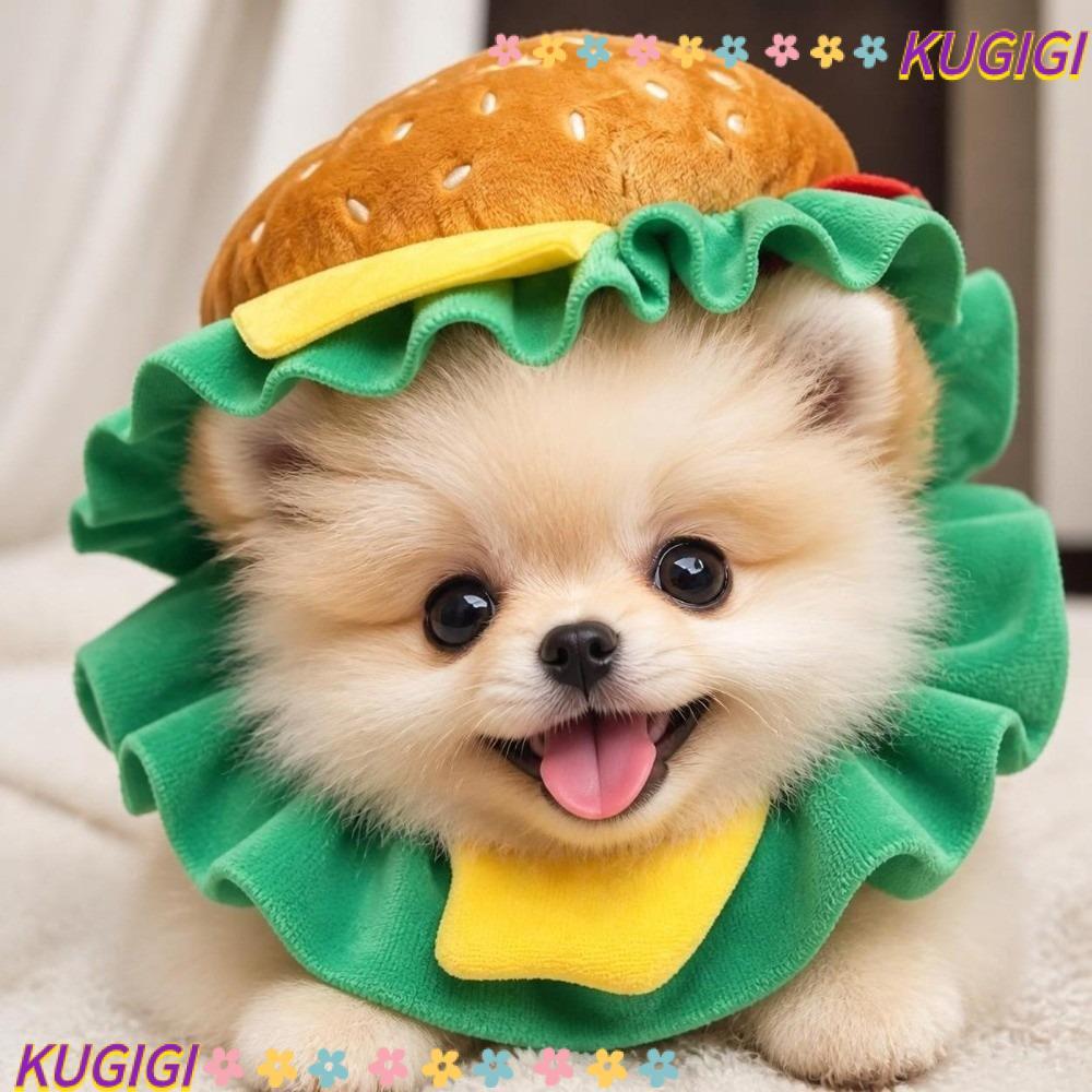 KUGIGI Pet Burger Hat, Hamburger Cross Dressing Cat Headgear, คอสเพลย์น่ารักตลกหมวกสุนัขแบบปรับได้สํ