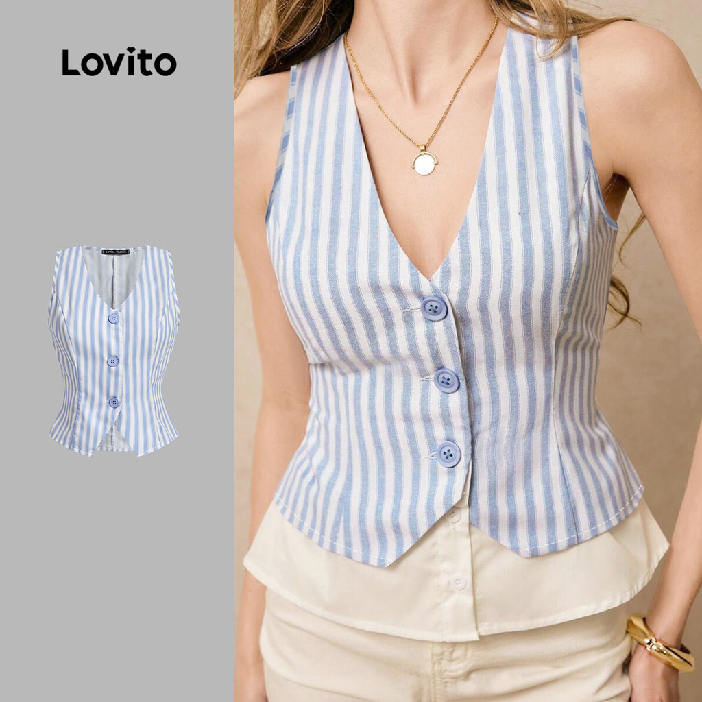 Lovito สง่างาม เสื้อยกทรงคอปกแบบแยกหน้า เกาหลี อินเทรนด์ L138AD878