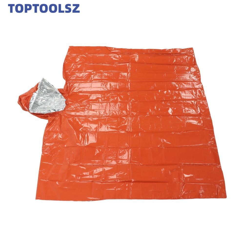 TOPTOOLS เสื้อปอนโชฉุกเฉิน, พร้อมกระเป๋าจัดเก็บหนาเสื้อปอนโชแบบใช้ซ้ําได้, ทนทาน 100x120 ซม. PE ฟิล์