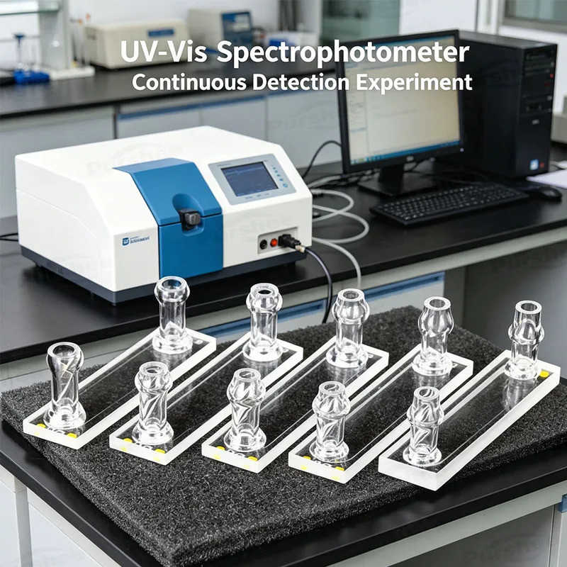 0.1-2mm Path Length UV Optical Flow Quartz Cuvette Cell Two Tubes Spectrophotometer Laboratory Quart